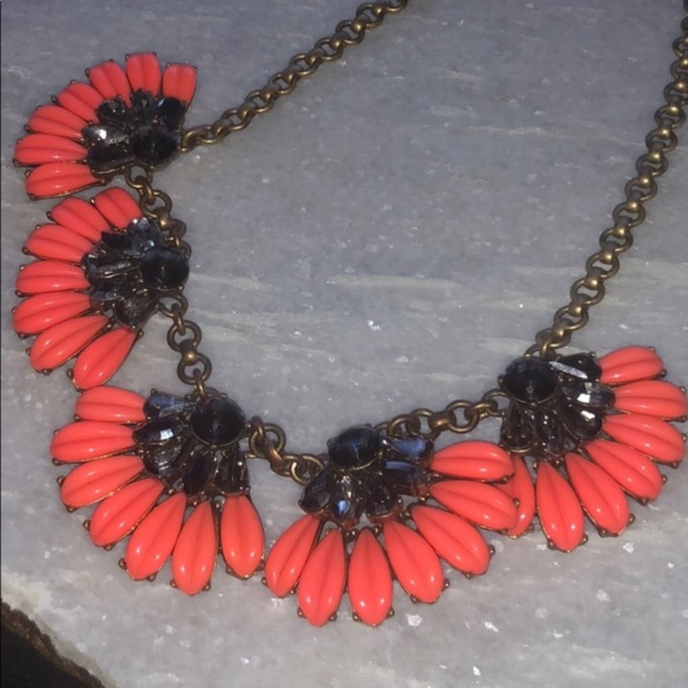 J. CREW Neon Coral Daisy Flower Fan Petal Necklace